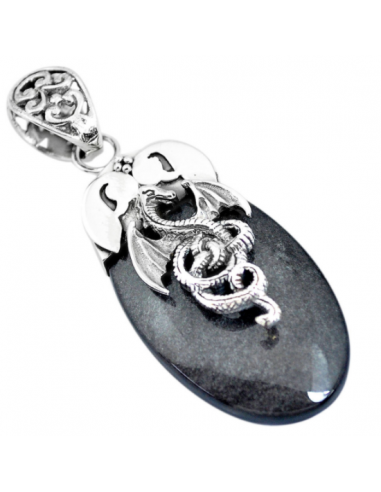 Collier et pendentif dragon "Amulette de Courage" en Obsidienne Noire et Argent 925 Le MVP de beaucoup