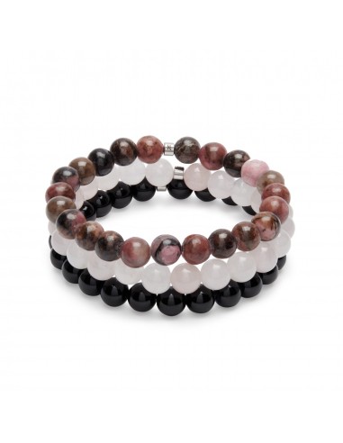 Triple Bracelet "Confiance en l'Amour" en Quartz Rose, Rhodonite et Onyx s'inspire de l'anatomie humaine