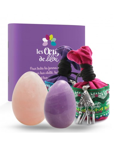 Kit complet PACK 2 Œufs de yoni GRANDE QUARTZ ROSE ET MOYENNE AMETHYSTE Dans la société mordern