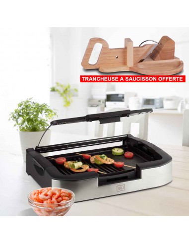 Grill mini barbecue BOJ® avec Couvercle en Verre + Trancheuse en bois à saucisson offerte - Livraison offerte de votre