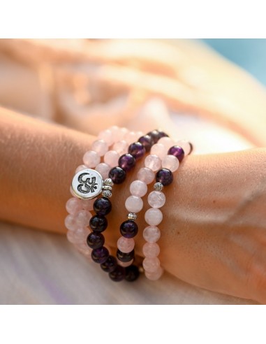 Bracelet Améthyste et Quartz Rose - Om pour bénéficier 