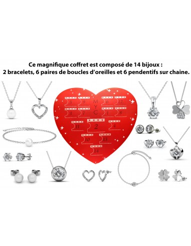 Coffret box je t'aime avec 14 bijoux ornés de cristaux autrichien haute qualité - Livraison offerte sélection de produits