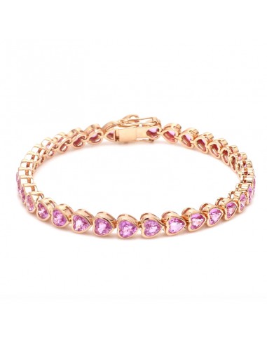 Bracelet tennis coeur en Saphir Rose de pas cher